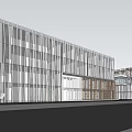 Modern Office Building Exterior With Glass Curtain Wall And Geometric Design