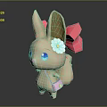 Beige Game Character With Large Ears Blue Eyes White Flower Pink Bow And Pink Bag