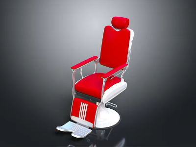 Red Barber Chair With Red Seat Backrest Armrests White Base And Footrest 3d model