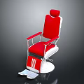 Red Barber Chair With Red Seat Backrest Armrests White Base And Footrest