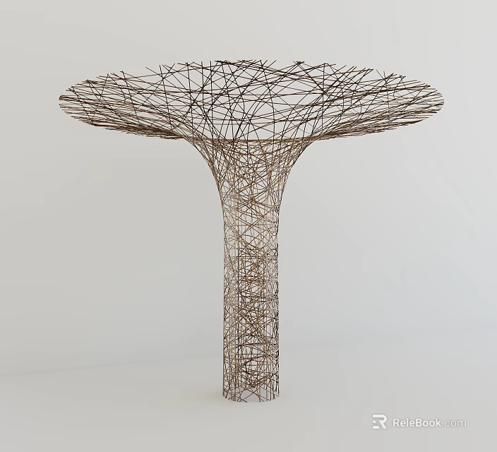 Wire Column with Intricate Intertwined Design and Umbrella Shaped Top in Minimalist White Background 3d model 
