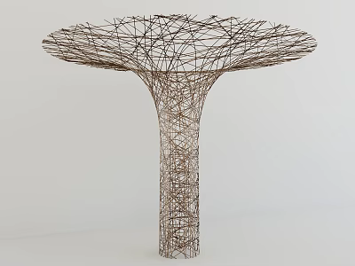 Wire Column with Intricate Intertwined Design and Umbrella Shaped Top in Minimalist White Background 3d model