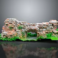 Ancient Brick Building Ruin With Archway Structure And Green Plants At Base