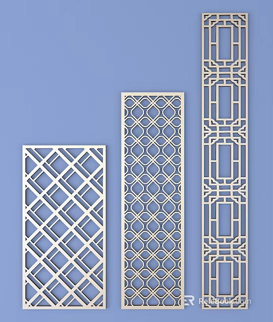 White Lattice Windows With Geometric Patterns On Blue Background Traditional Decorative Design 3d model 