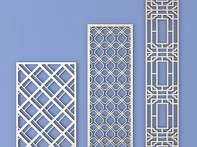 White Lattice Windows With Geometric Patterns On Blue Background Traditional Decorative Design 3d model