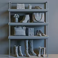 Elegant Modern Shoe Cabinet With Marble Shelves Gold Frame And Shoes