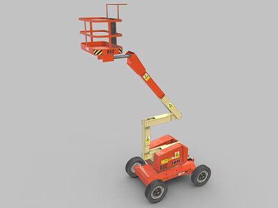 Red Wheeled Mobile Aerial Work Platform Industrial Equipment Featuring Telescopic Boom And Working Platform 3d model