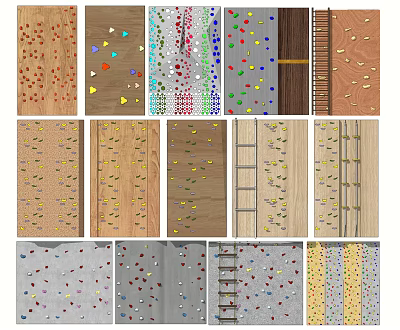 Different Types of Climbing Wall Sports Equipment with Colorful Holds and Designs 3d model