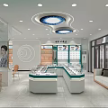 Modern Eyewear Store Interior With Glass Display Cases And Comfortable Seating 3d model