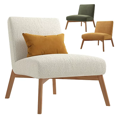 Modern Beige Fabric Lounge Chair With Wooden Legs And Orange Accent Pillow For Cozy Living Space 3d model