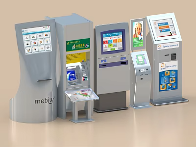 Smart Self Service Machines With Multiple Designs Interactive Screens And Payment Kiosks 3d model