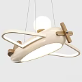 White Airplane Shaped Pendant Light with Wooden Accents and Round Bulb for Kids Room