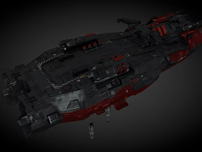 Black And Red Sci Fi Spaceship With Detailed Exterior And Mechanical Parts 3d model