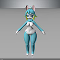 Cute Rabbit Character In Blue Bodysuit With Green Hair And White Belly Standing Pose