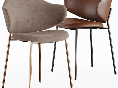 Modern Curved Backrest Stools Light Gray Velvet Gold Legs and Brown Leather Black Legs 3d model