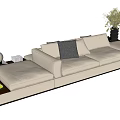 White Sectional Sofa With Plush Cushions And Potted Plants On Modern Platform 3d model