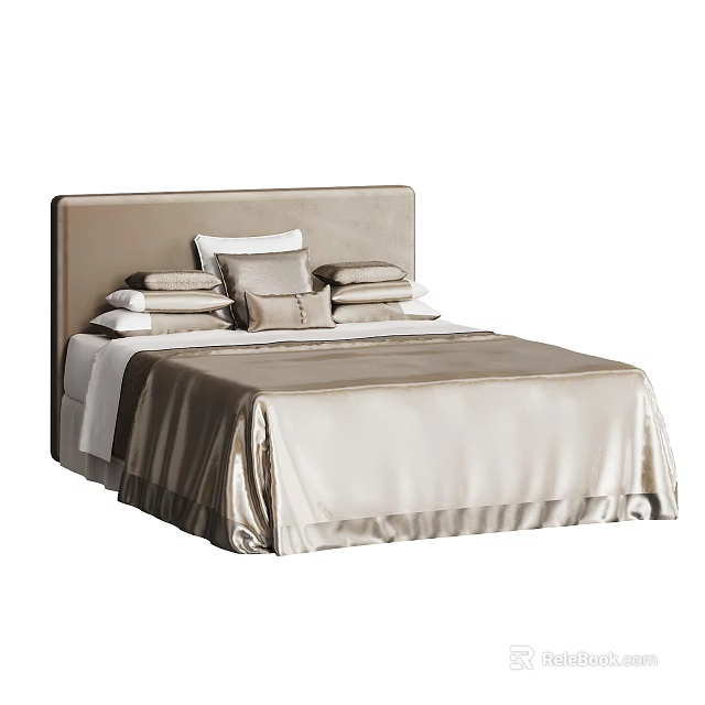 Elegant Modern Double Bed With Upholstered Headboard Soft Bedding And Decorative Pillows 3d model 