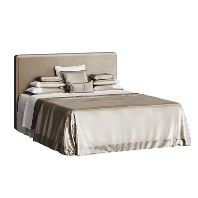 Elegant Modern Double Bed With Upholstered Headboard Soft Bedding And Decorative Pillows 3d model