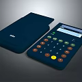 Dark Blue Office Calculator With Colorful Buttons Display Screen And Protective Case