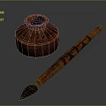 Artisan Crafted Traditional Chinese Wooden Inkstone And Writing Brush With Carved Patterns