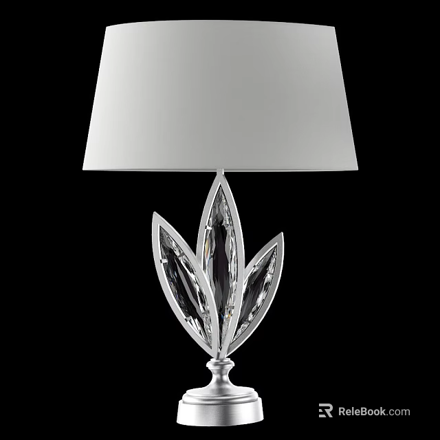 Elegant Table Lamp With White Lampshade And Crystal Leaf Shaped Base 3d model