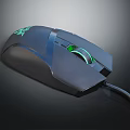 Black Wired Gaming Mouse With Green Glowing Accents And Ergonomic Design
