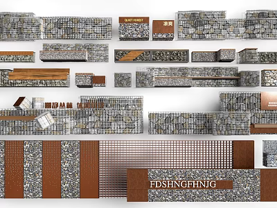 Decorative Wall Panels With Stone Texture And Wooden Accents For Interior Design 3d model