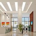 Modern Administrative Service Hall Interior With Service Counters Self service Kiosks And Green Plants