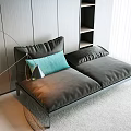 Modern Dark Gray Double Sofa With Light Teal Cushion And Floor Lamp