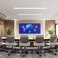 Modern Conference Room Interior With Long Table Grey Office Chairs Large Screen And Plants