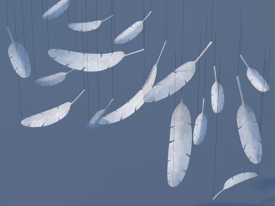 Elegant Decorative Ornament Set with Hanging White Feathers on Blue Background 3d model