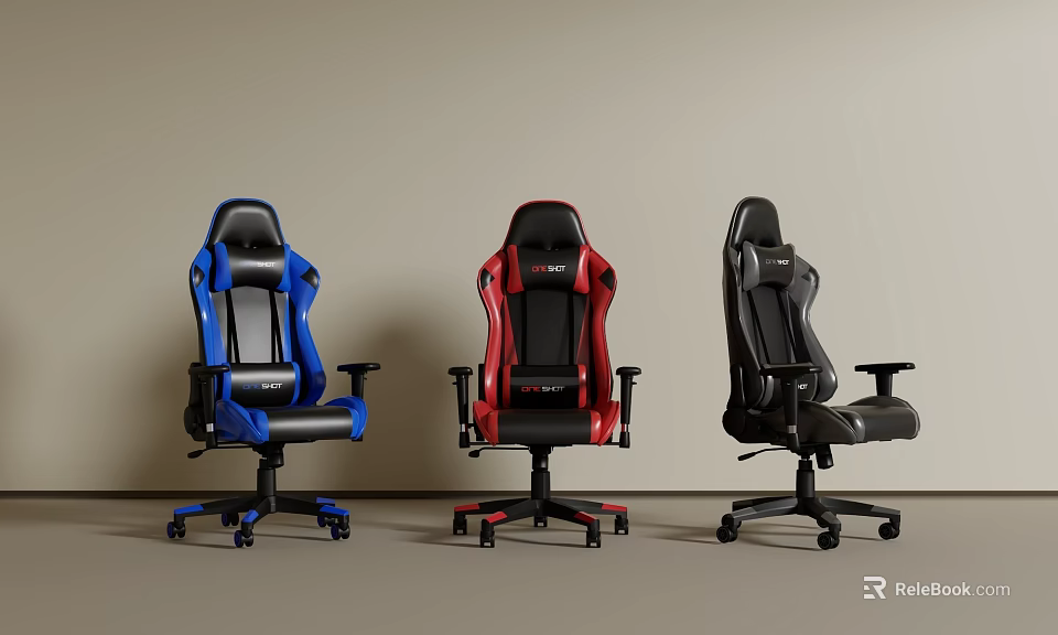Modern Armchairs in Blue Red Black Colors with Wheels and Ergonomic Design 3d model 