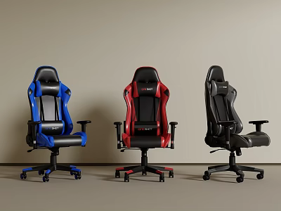 Modern Armchairs in Blue Red Black Colors with Wheels and Ergonomic Design 3d model