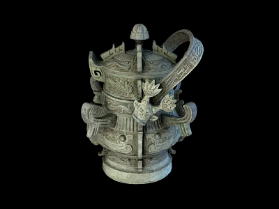 Ancient Chinese Carved Ceramic Vessel With Ornate Dragon Design For Lifestyle Use 3d model