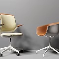 Modern Beige Brown Fabric Leather Accent Chairs with Armrests Curved Back and Metal Bases