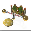 Colorful Playful Scene Components Featuring Cacti Red White Striped Barrier And Yellow Mushroom