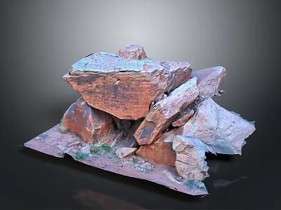 Natural Rock Landscape Featuring Red Brown Rocks And Green Moss Details 3d model