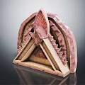 Cartoon Scene Of 3D Anatomical Structure With Textured Layers And Pink Beige Tones
