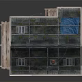 Small Blue House Building on Stilts with Sloped Mossy Roof Skylights and Balcony