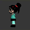 Cute Child Doll With Black Hair Ponytail Red Hairband Turquoise Hoodie Black Skirt