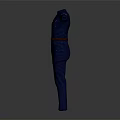 Blue Military Style Uniform Suit With Long Sleeves Buttons Brown Belt Pockets And Epaulets
