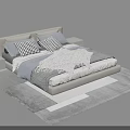Modern Minimalist Double Bed Interior With Nightstand Pillows Blanket And Rug