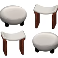 Modern Stylish Stools With Wooden Legs Upholstered Seats And Round Design