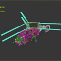 Green Military Helicopter Model With Rotor Blades And Blue Lights