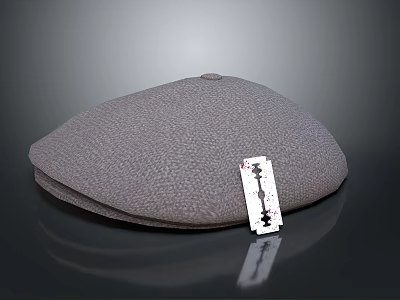 Gray Fabric Beret Hat with Stylish Label for Fashion Accessory Outfit 3d model