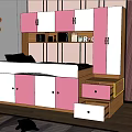 Pink And White Kids Bed With Built In Bookshelf Drawers And Storage Steps