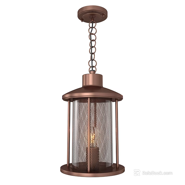 Copper Metal Pendant Light With Mesh Shade And Chain Hanging Design 3d model 