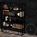 Black Metal Shelving Unit With Books Decorative Items Clock And Storage Boxes 3d model