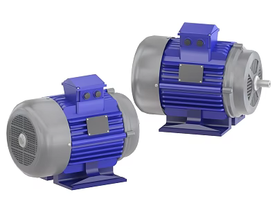 Industrial Electric Motors Two Blue and Gray with Metal Housing and Stable Base 3d model
