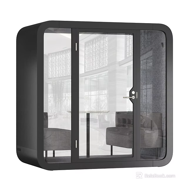 Commercial Complex Modern Lounge Area With Glass Partition Sofa And Table 3d model 